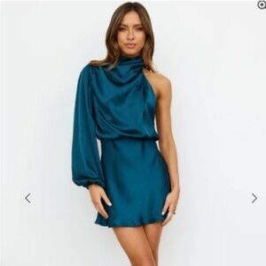 Hello Molly Elegant Teal One-Shoulder Dress